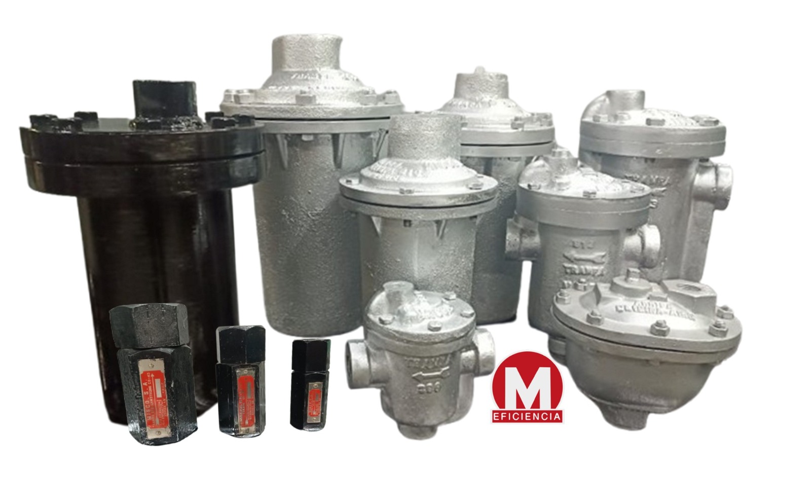 Línea completa de trampas de vapor industriales MISCO: modelos termodinámicos, de cubeta invertida y flotador para alta eficiencia térmica.