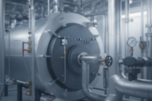 Cuarto de máquinas industrial con caldera y sistemas de tuberías de vapor optimizados con tecnología MISCO.